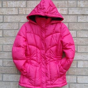 SIZE XL-16. XERSION hooded pink puffer jacket.